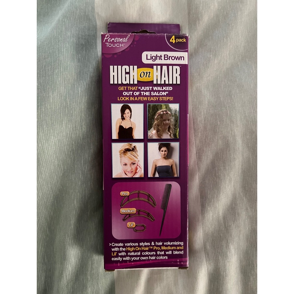 Personal Touch High On Hair Volumizing Inserts 4 Pack Light Brown with Tail Comb